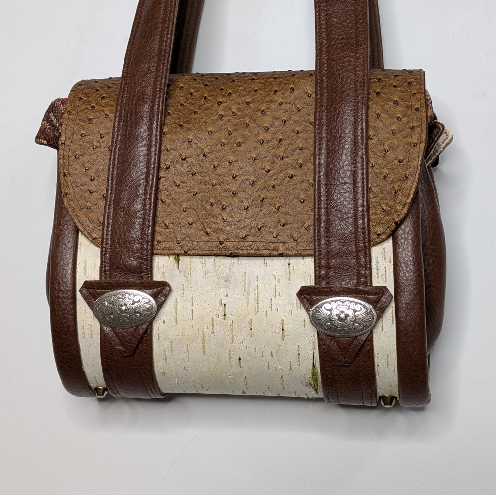 Handmade Birch Tree Bark & Moss Faux Leather Shoulder Bag
